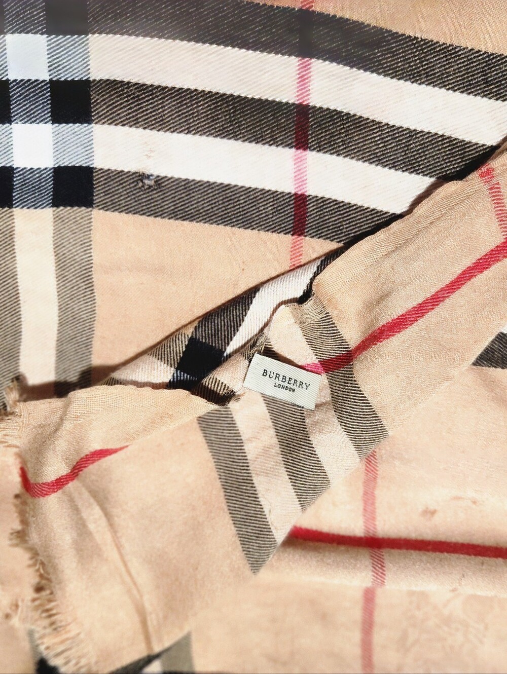 Burberry Beige Plaid Fringed Throw Shawl - Picture 4 of 5